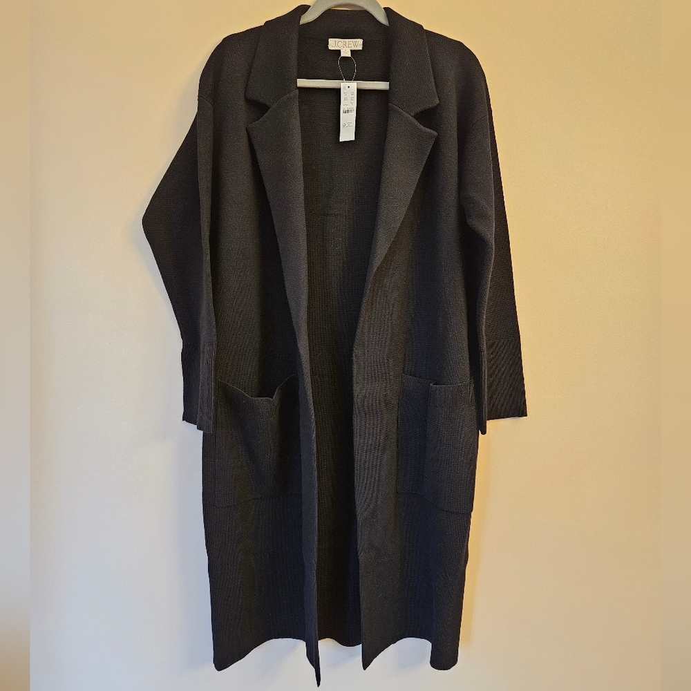 J.Crew Ella open front black long sweater- blazer